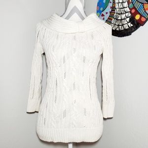 WHBM Cable Knit Ivory & Metallic Gold Sweater